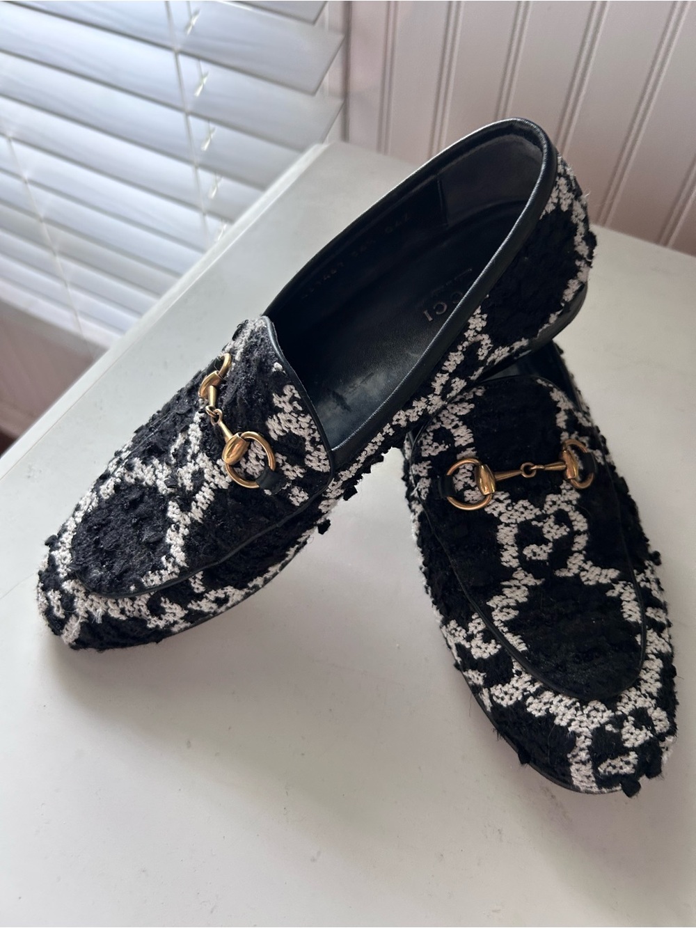 Gucci Black & White Tweed Women's Horsebit Loafers